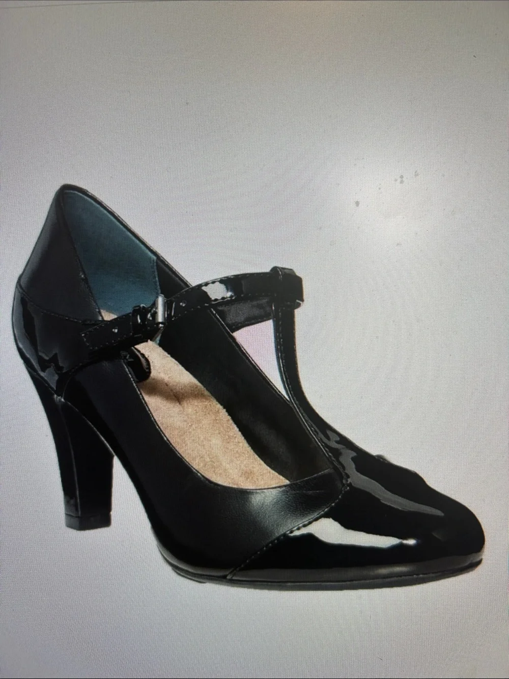 GIANI BERNINI SZ8.5 Vineza Black Patent T-Strap Pumps Office Dressy Formal Retro